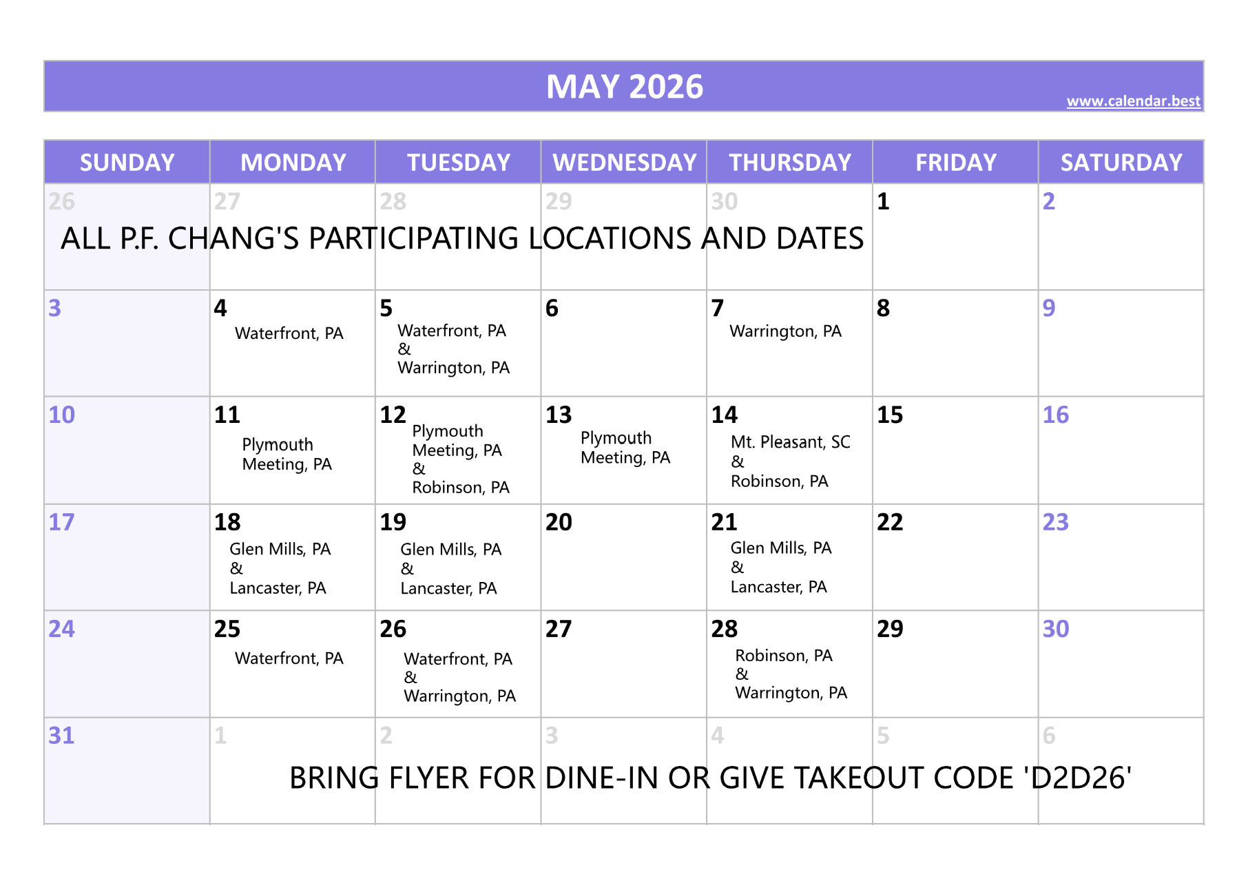 May Calendar